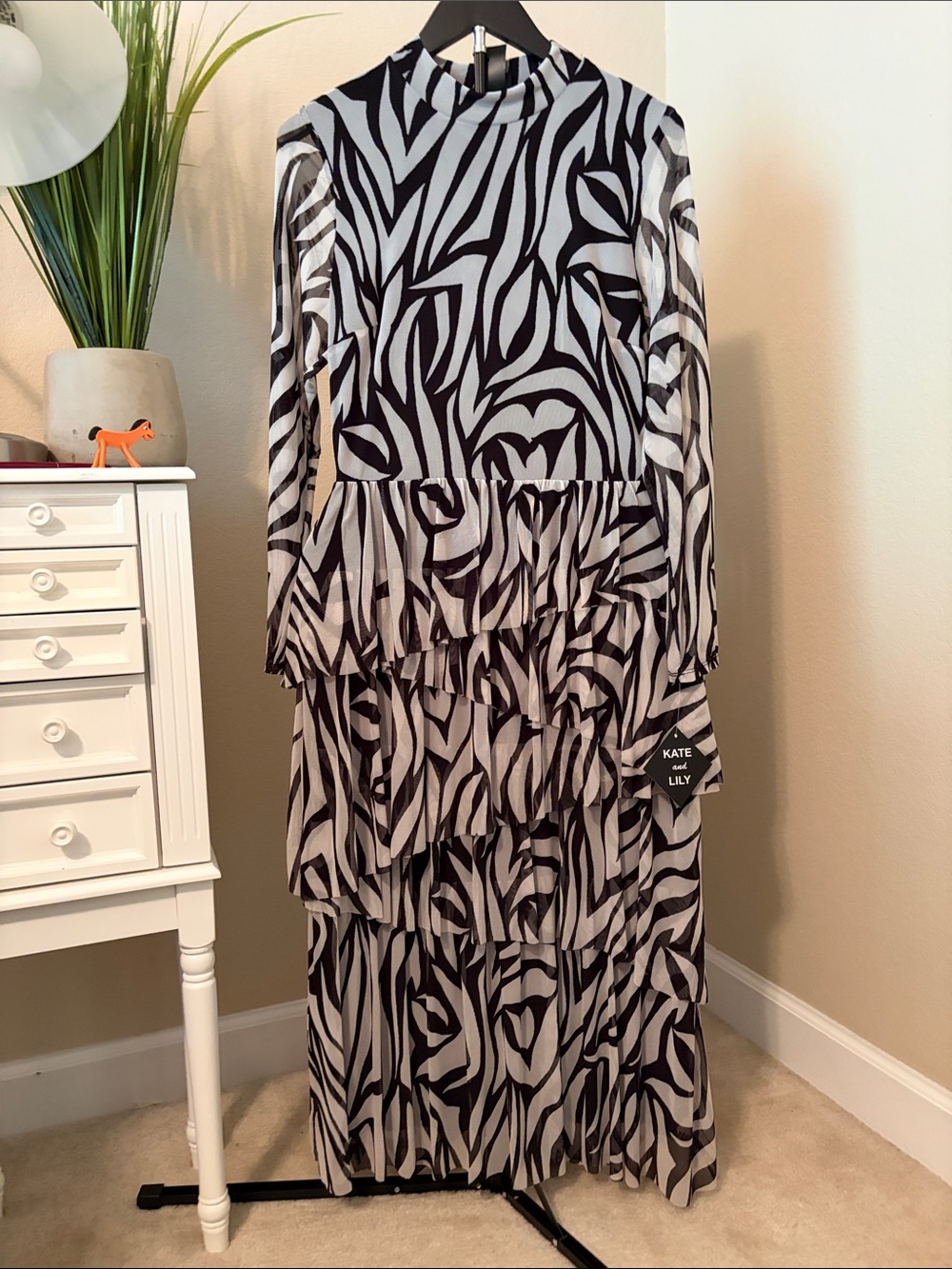 Kate and Lily Black and White Zebra Print Midi Dress